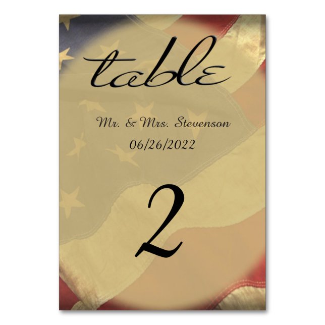 Distressed American Flag Name and Date Table Number (Front)