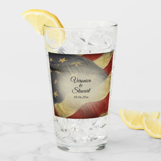 Distressed American Flag Names and Date Glass (Front Ice)