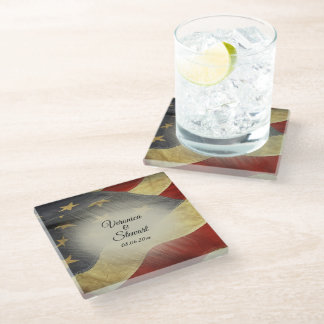 Distressed American Flag Names and Date Glass Coaster