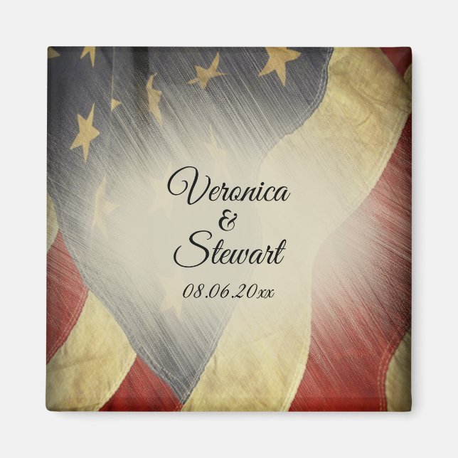 Distressed American Flag Names and Date Magnet (Front)