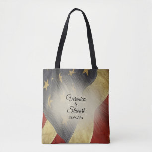 Distressed American Flag Names and Date Tote Bag