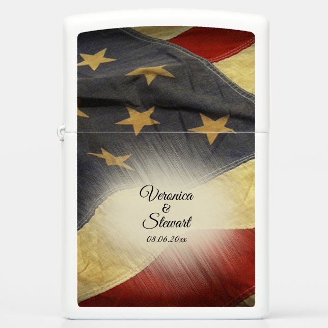 Distressed American Flag Names and Date Zippo Lighter (Front)