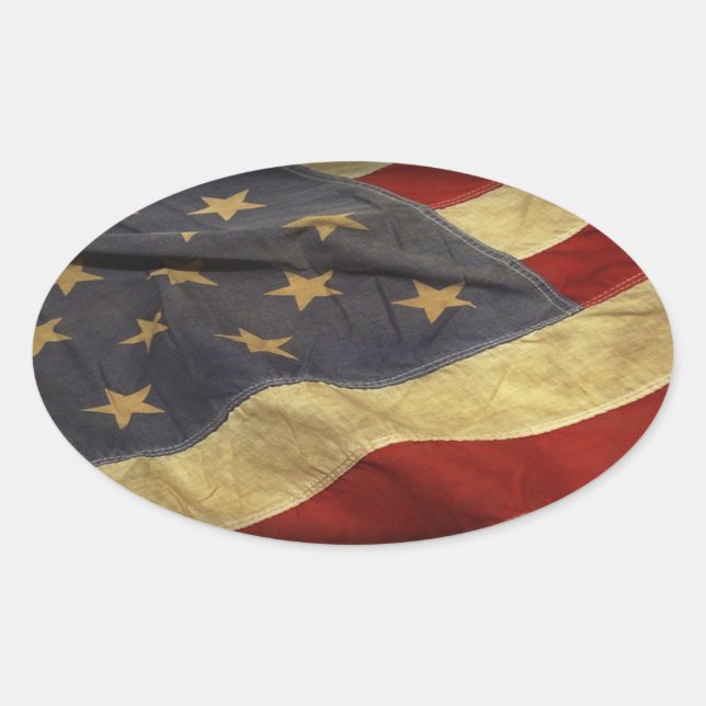 Distressed American Flag Oval Sticker (Front)