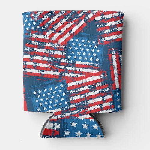 Distressed American Flag Painted Pattern Can Cooler