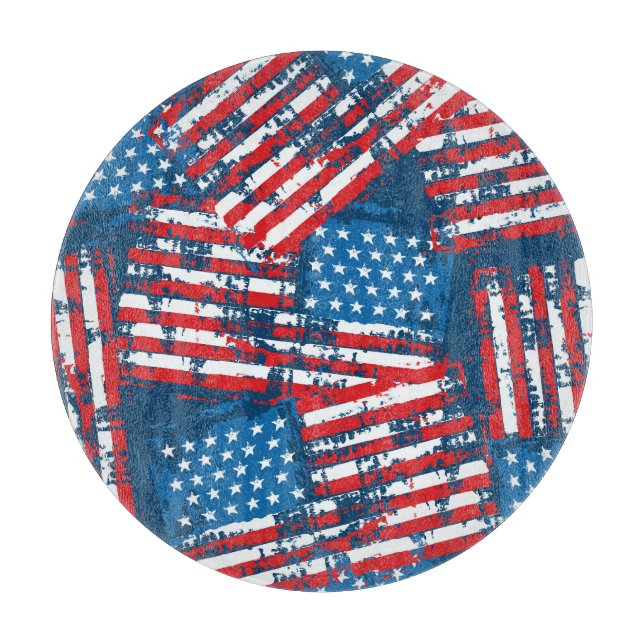 Distressed American Flag Painted Pattern Cutting Board (Front)