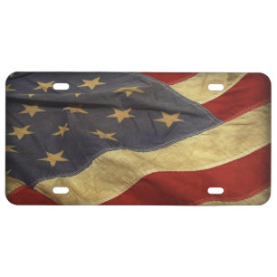 Distressed American Flag Patriotic License Plate