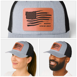 Distressed American Flag Patriotic USA Leather Patch Hat