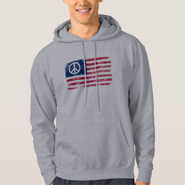 Distressed American Flag & Peace Symbol Hoodie (Front)