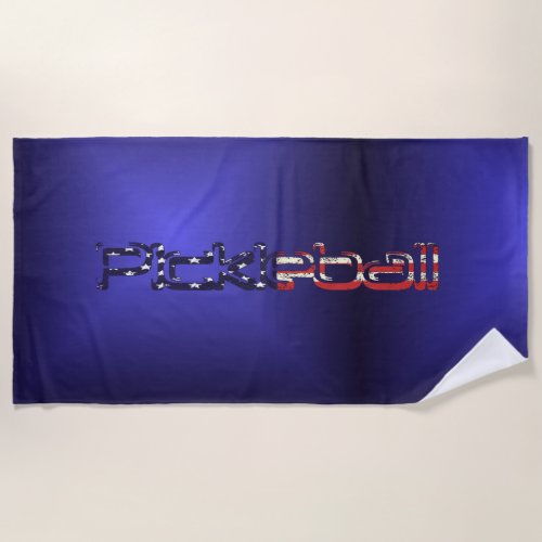 Distressed American Flag Pickleball Logo Beach Towel