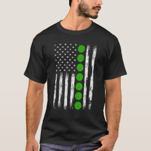 Distressed American Flag Pickleball Sports Mens T-Shirt