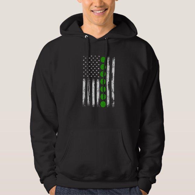 Distressed American Flag Pickleball Sports  Mens W Hoodie (Front)