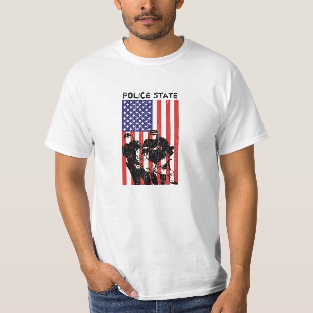 Distressed American Flag Police State T-Shirt (Front)