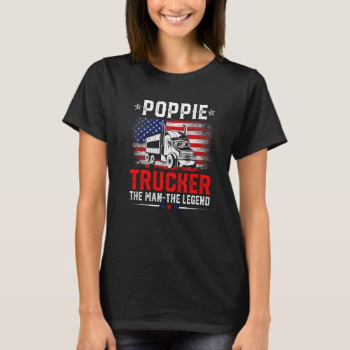 Distressed American Flag Poppie Trucker The Legend T_Shirt