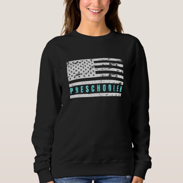 Distressed American Flag Proud Patriotic Preschool Sweatshirt (Front)