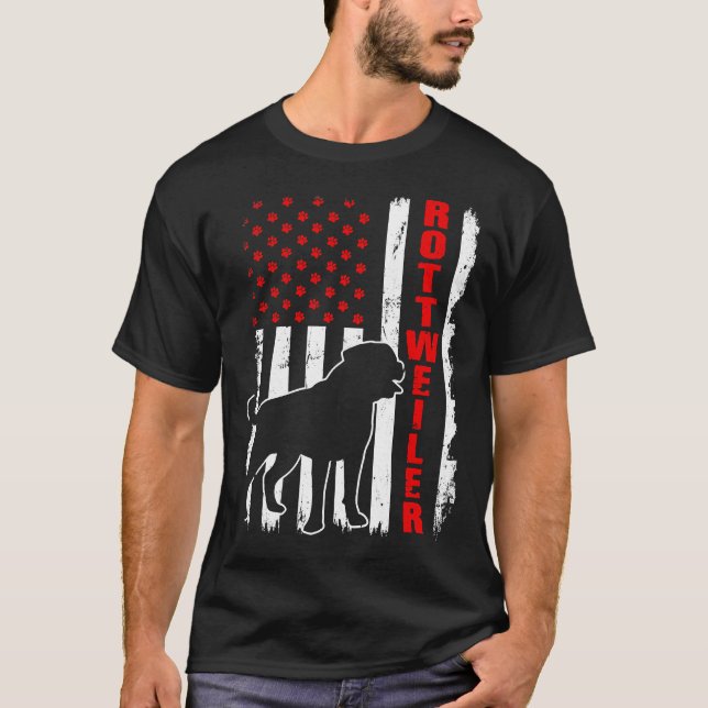 Distressed American Flag Rottweiler Dog Lover T-Shirt (Front)