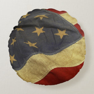 Distressed American Flag Round Pillow