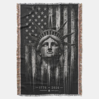 Distressed American Flag Statue of Liberty Throw Blanket