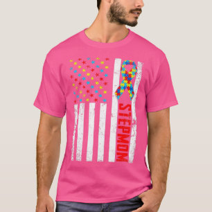 Distressed American Flag Stepmom Autism Awareness  T-Shirt