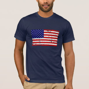 USA Flag Adult's T-shirt Distress American Cool Tee for Men 1062C 