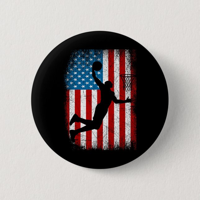 Distressed American Flag Vintage Basketball 4th of Button (Front)
