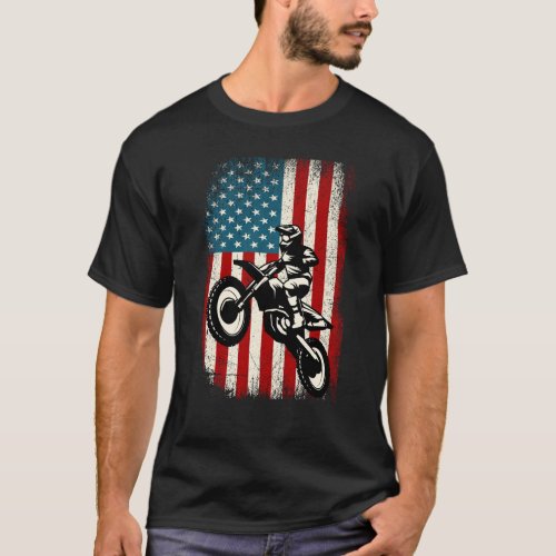 Distressed American Flag Vintage Dirt Bike Rider M T_Shirt