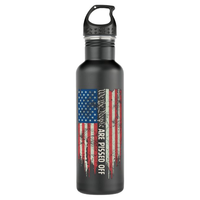 Distressed American Flag We the People Stainless Steel Water Bottle (Front)