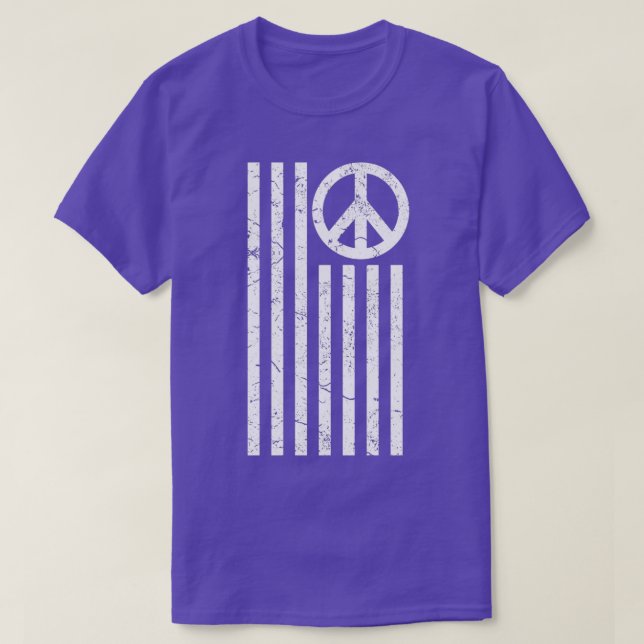 Distressed American Flag with Peace Sign   (2)  T-Shirt (Design Front)