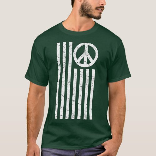 Distressed American Flag with Peace Sign  T_Shirt