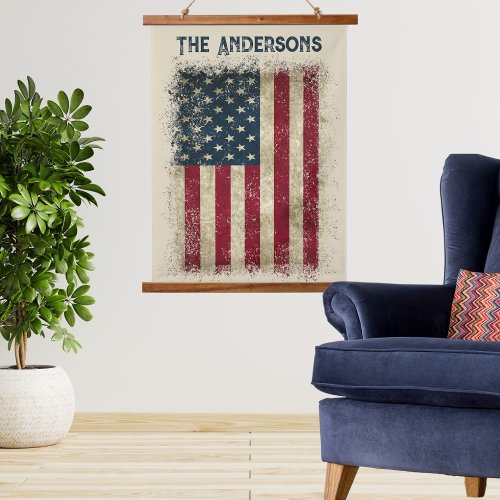 Distressed American Flag Wood Topped Wall Tapestry