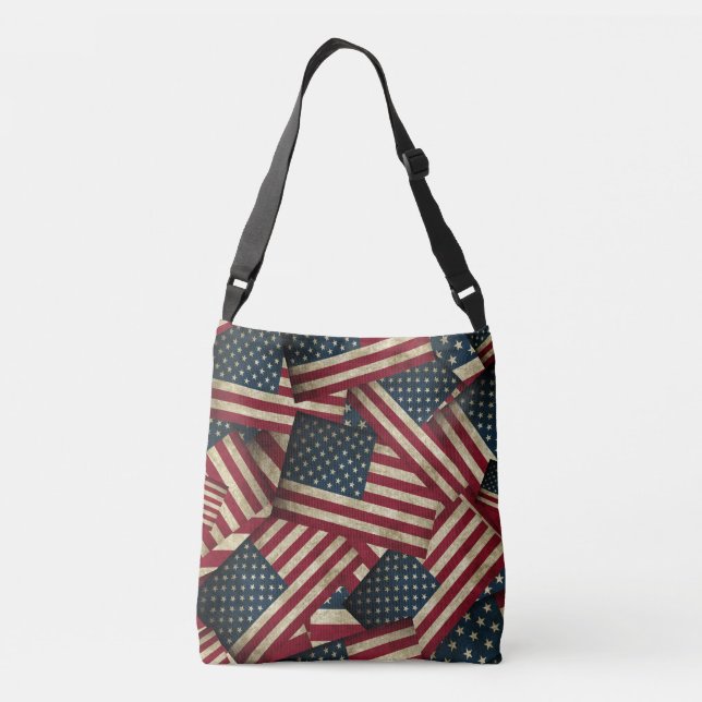 Distressed American Flags Crossbody Bag (Back)