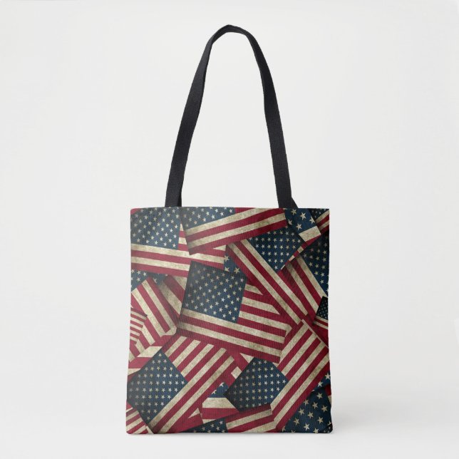 Distressed American Flags Tote Bag (Front)