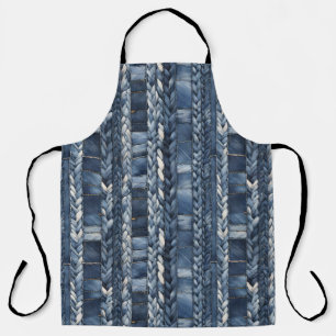 Distressed And Braided Blue Jean Denim Apron