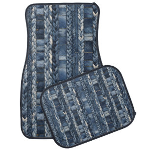 Distressed And Braided Blue Jean Denim Car Floor Mat