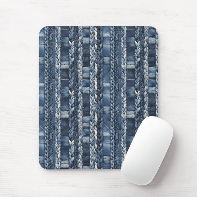 Distressed And Braided Blue Jean Denim Mouse Pad (With Mouse)