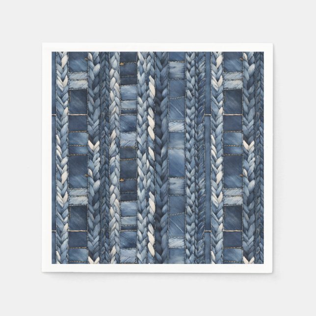 Distressed And Braided Blue Jean Denim Napkins (Front)