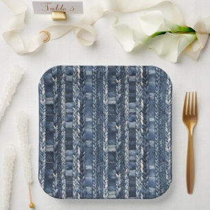 Distressed And Braided Blue Jean Denim Paper Plates