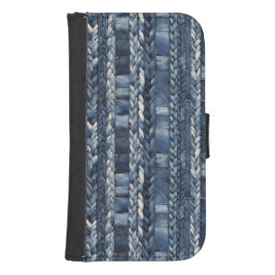 Distressed And Braided Blue Jean Denim Galaxy S4 Wallet Case