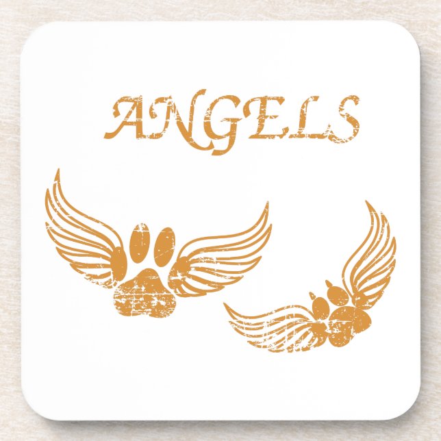 Distressed Angel Pet Paws Beverage Coaster (Front)