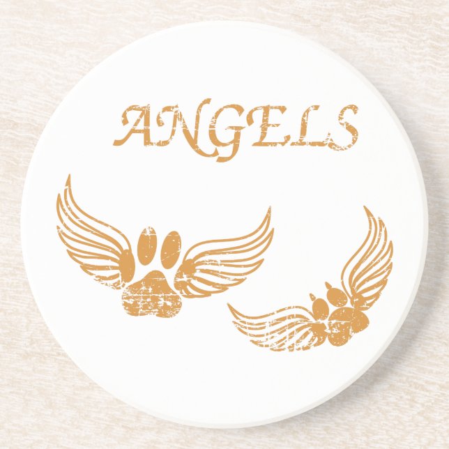 Distressed Angel Pet Paws Drink Coaster (Front)