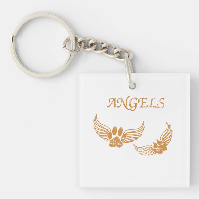 Distressed Angel Pet Paws Keychain (Front)