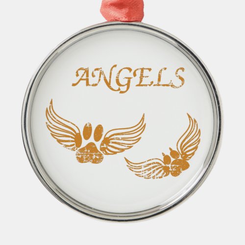 Distressed Angel Pet Paws Metal Ornament