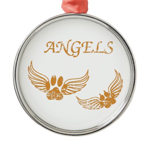 Distressed Angel Pet Paws Metal Ornament