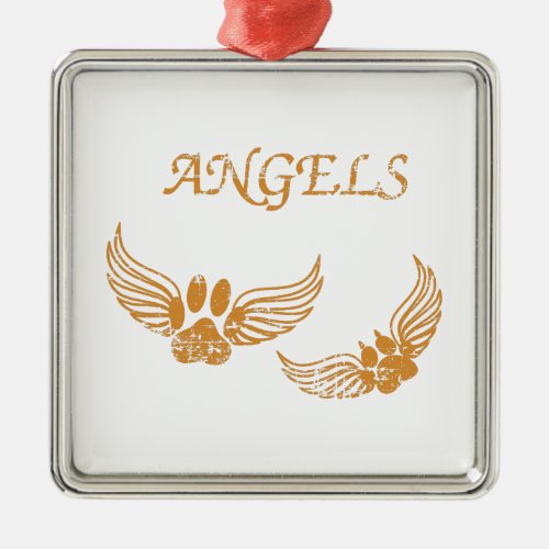 Distressed Angel Pet Paws Metal Ornament