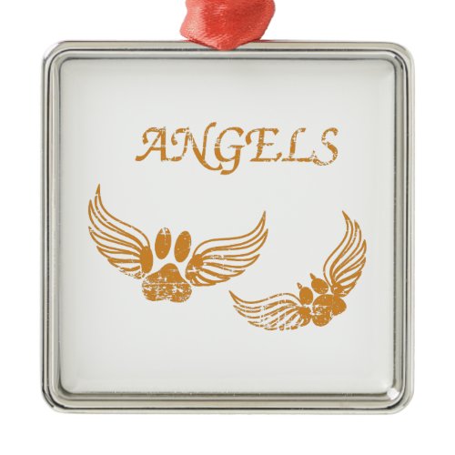 Distressed Angel Pet Paws Metal Ornament