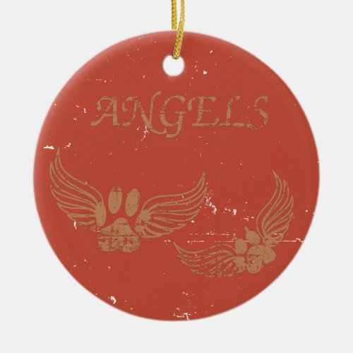 Distressed Angel Pet Paws Red Ceramic Ornament