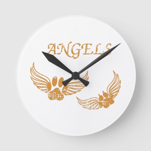 Distressed Angel Pet Paws Round Clock