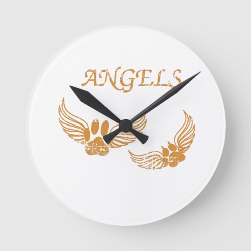 Distressed Angel Pet Paws Round Clock