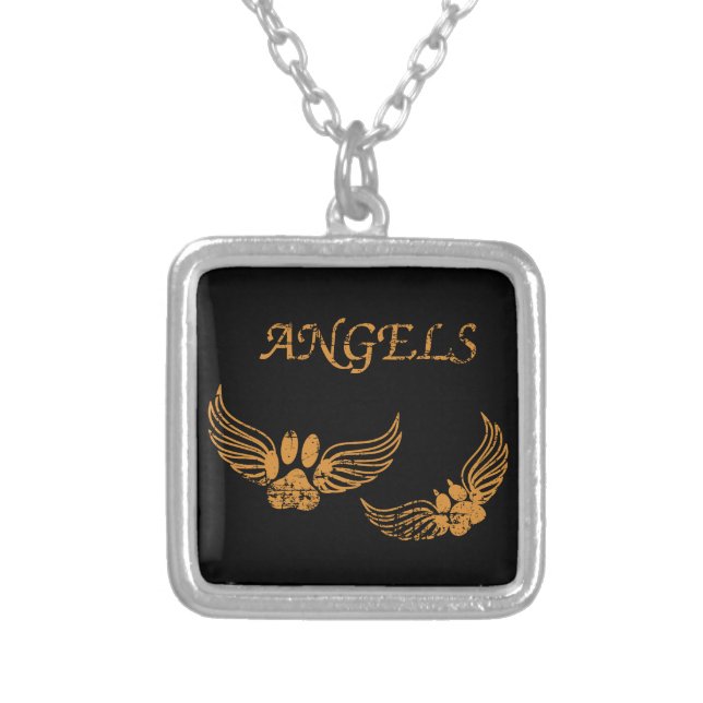 Distressed Angel Pet Paws Silver Plated Necklace (Front)