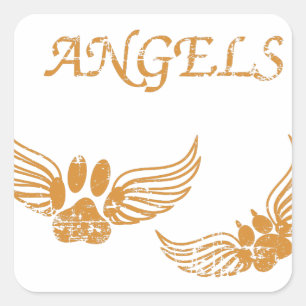 Distressed Angel Pet Paws Square Sticker