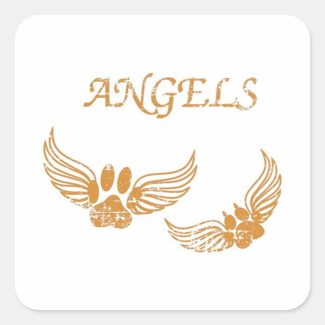Distressed Angel Pet Paws Square Sticker (Front)